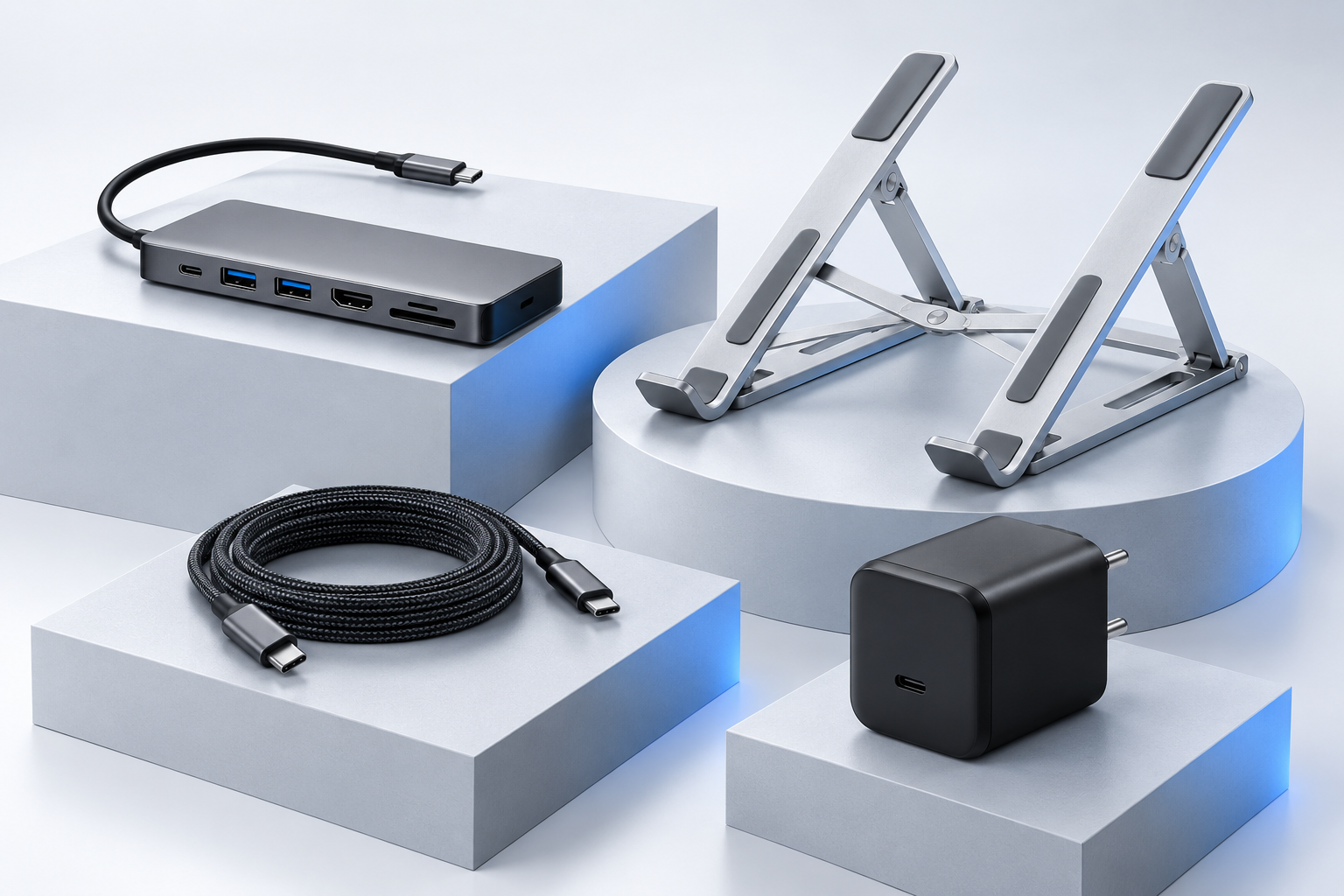 Illustrative arrangement of laptop accessories